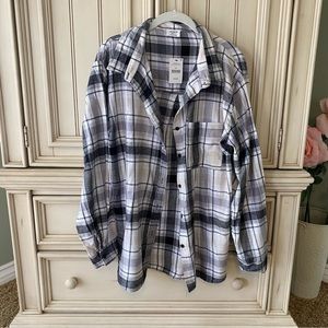 Women’s Oversized Cotton On Black & White Plaid Boyfriend Flannel Shirt SzXS NWT